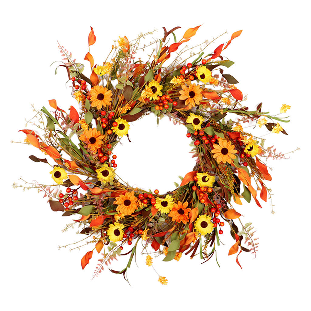 Autumn Fall Harvest Daisy Garland Wreath 26" Wall Decor Halloween Christmas