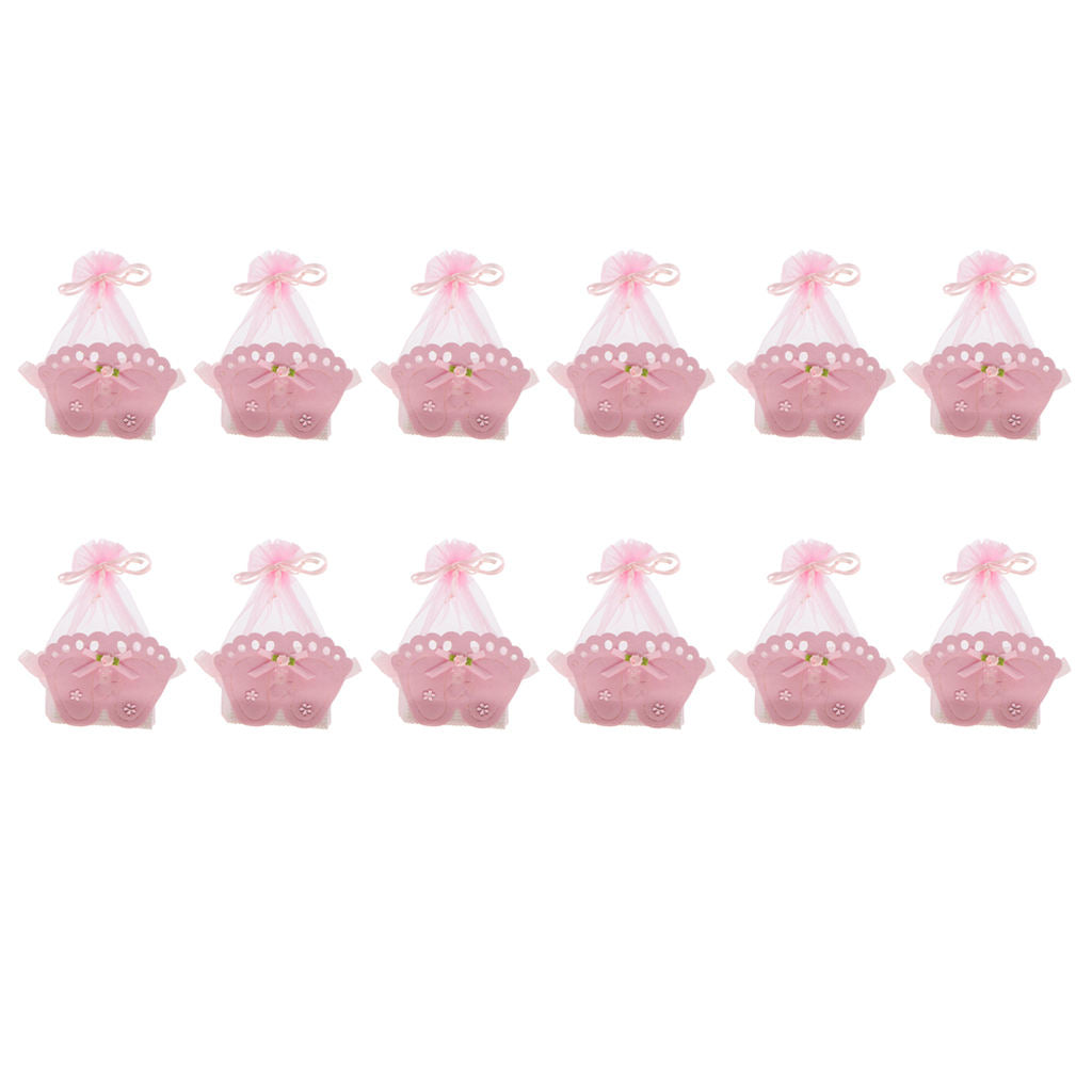 12 PCS Baby Footprint Gift Box Girl Boy Baby Shower Candy Bags Favor Pink