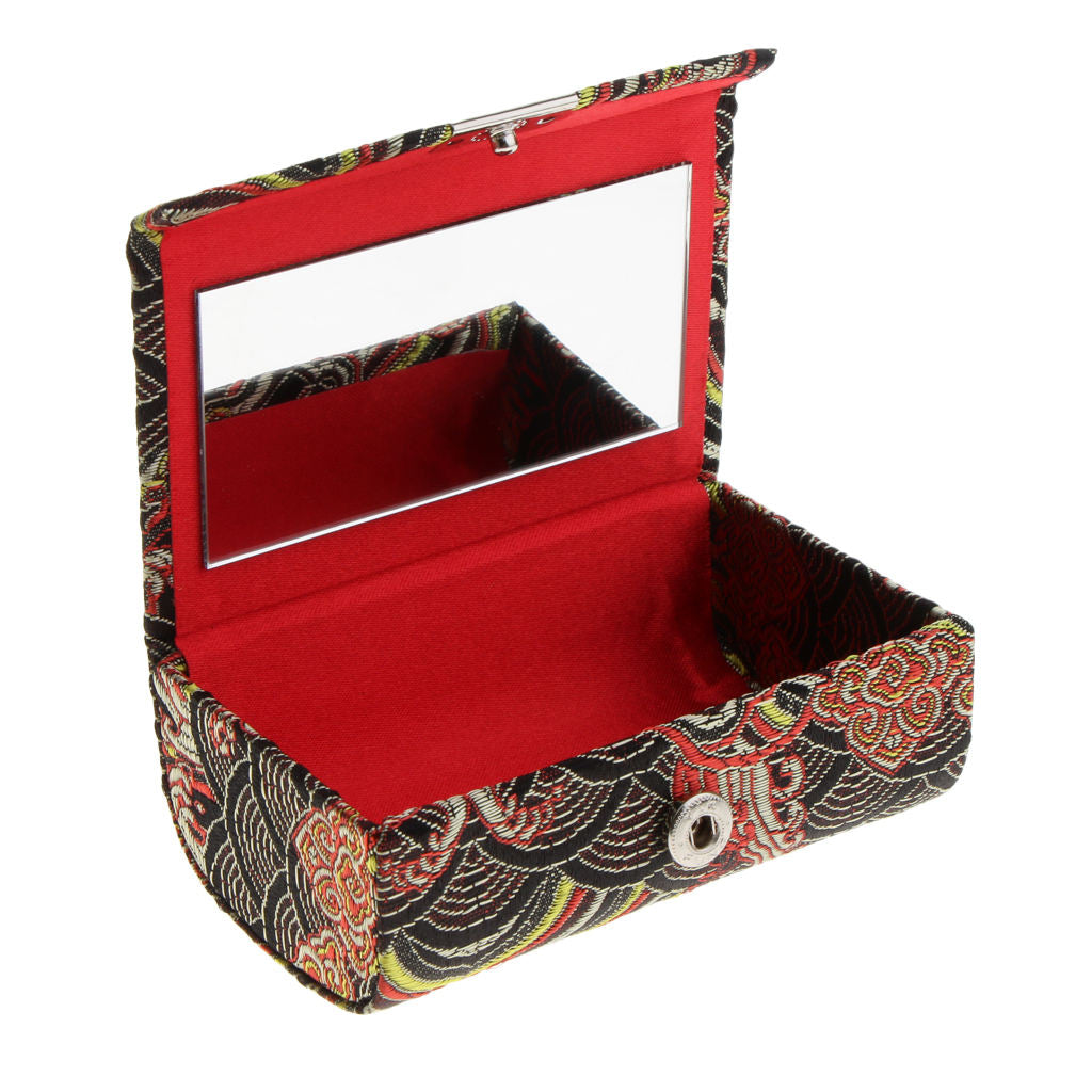 Embroidery Jewelry Makeup Lipstick Holder Case with Mirror Yellow Camouflage