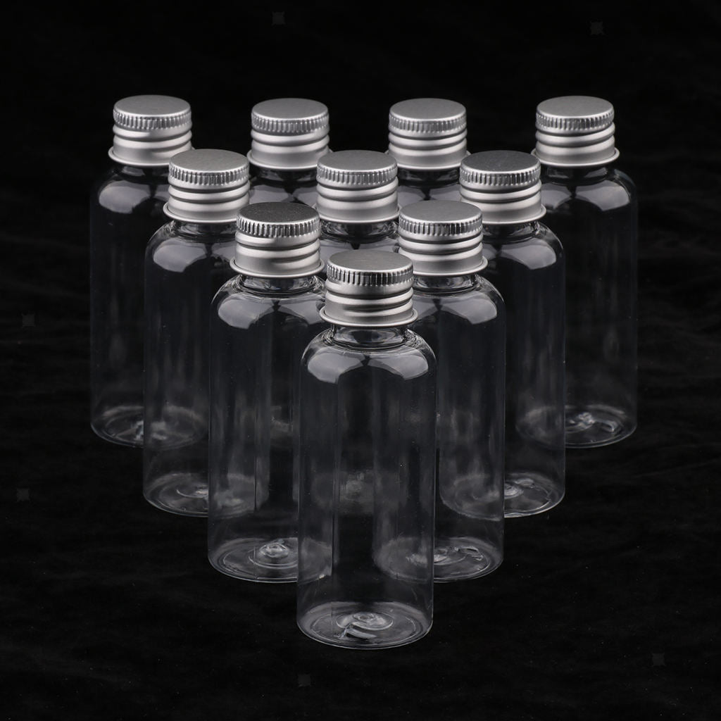 Pack of 10 50ml Clear Plastic Bottle Screw   Lotion Juice Storage Vials