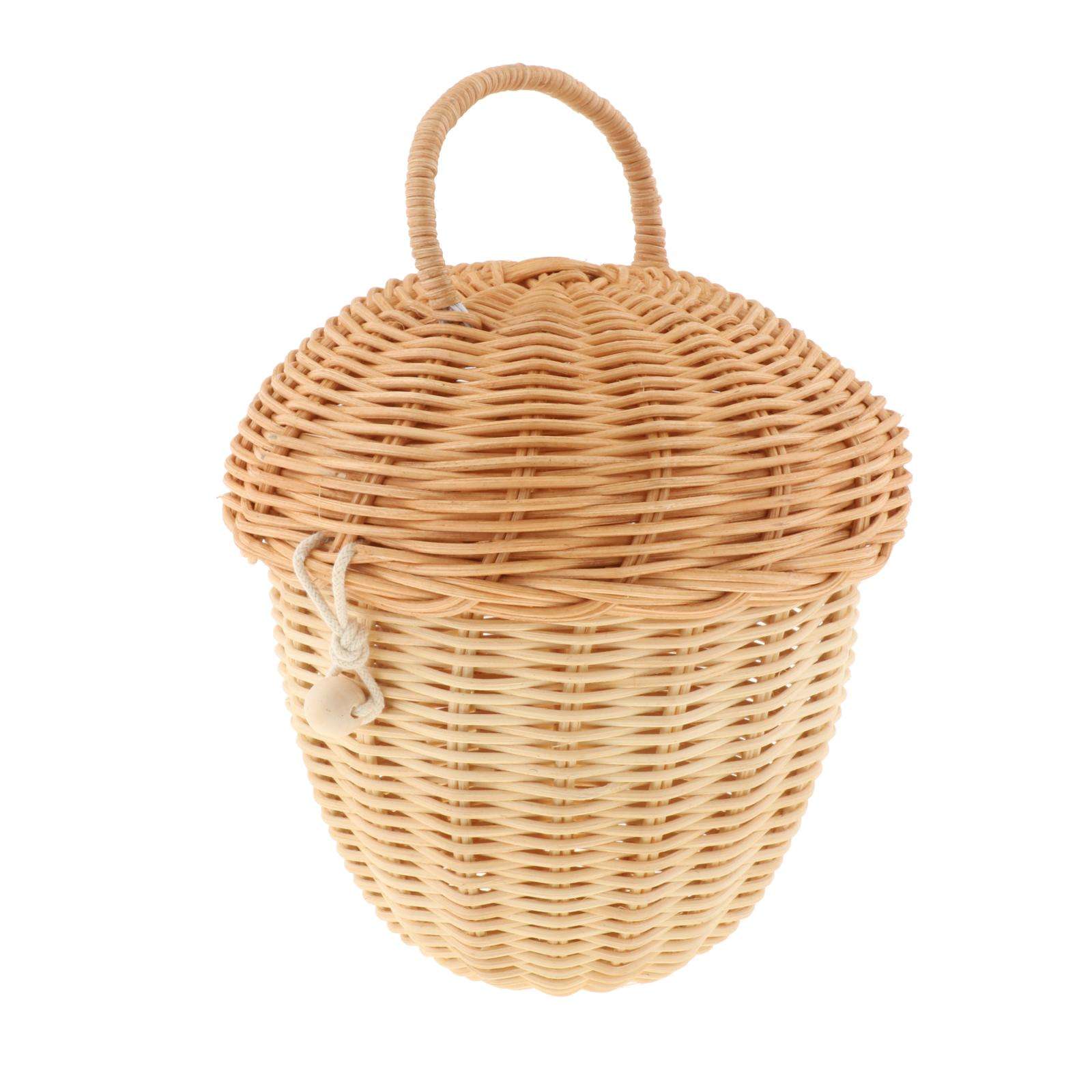 Lady Cute Handmade Woven Rattan Basket with Handles Tote Bucket Kid Room