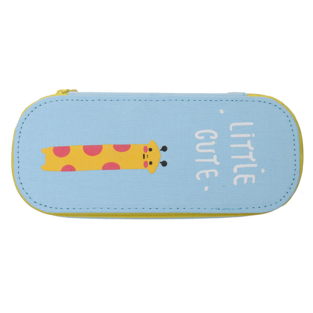 Blue Canvas With Cartoon Giraffe Pencil Pen Case Pouch Cosmetic Makeup Bag