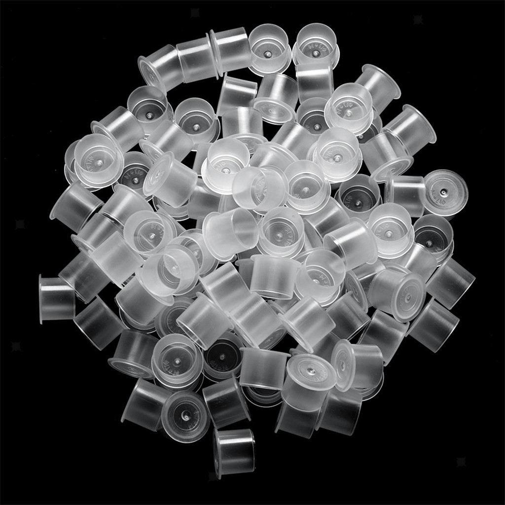 Pack of 100pcs Tattoo Ink Caps with Base Large 15mm, Disposable Clear Plastic