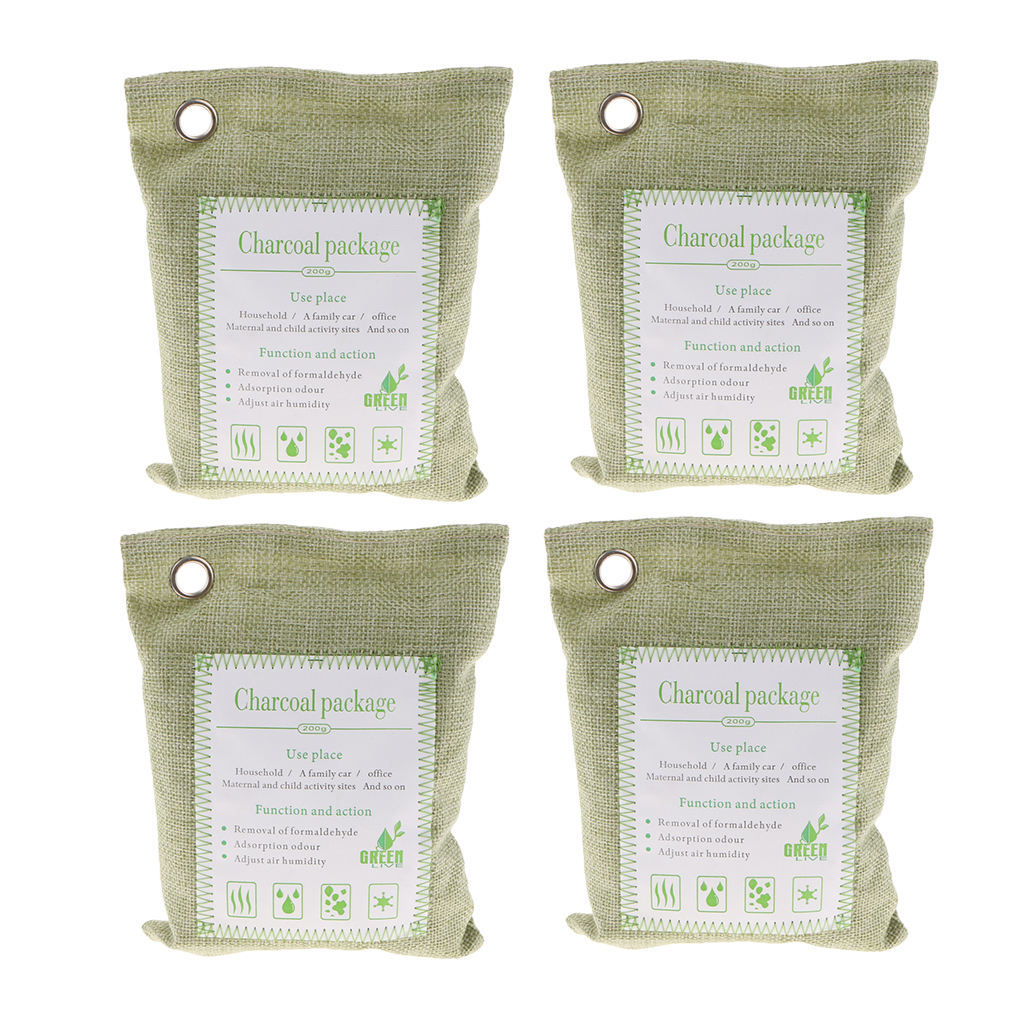 4 Pack Bamboo Charcoal Air Purifying Freshener Odor Eliminator Bag Green