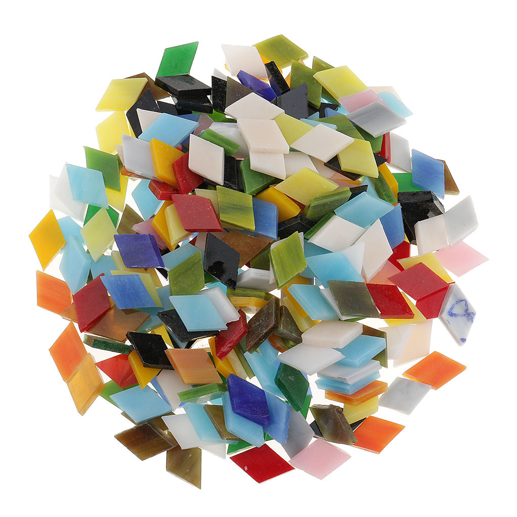 300pcs Assorted Color Rhombus Glass Mosaic Tiles Pieces Craft Supplies 12mm
