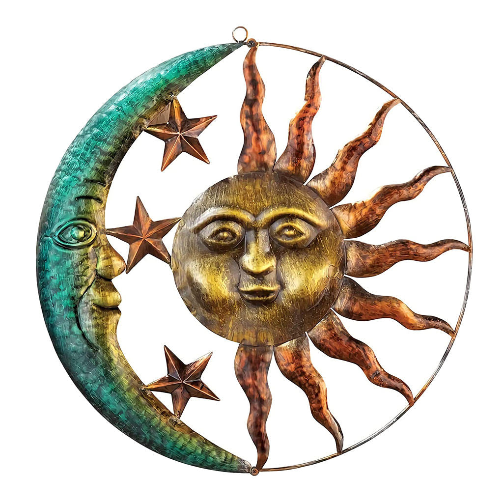 Iron Art Sun & Moon Ornaments Wall Hanging Plaque Outdoor Garden Home 29cm