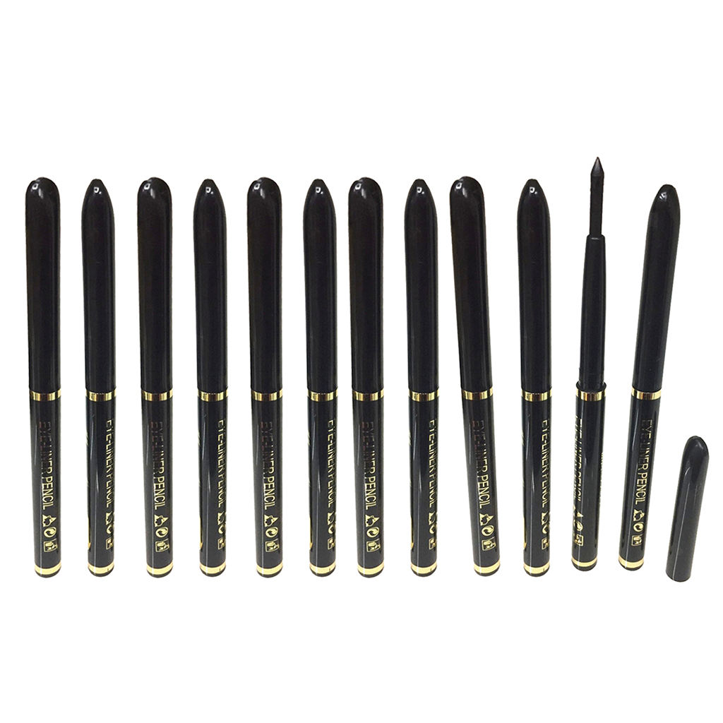 12pcs WATERPROOF Black Cosmetic Eye Liner Eyeliner Pencil Pen Makeup