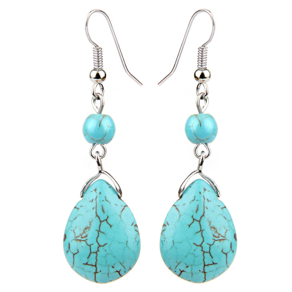 Temperament Texture Turquoise Earrings Bridal Dangle Drop Ear Rings Blue