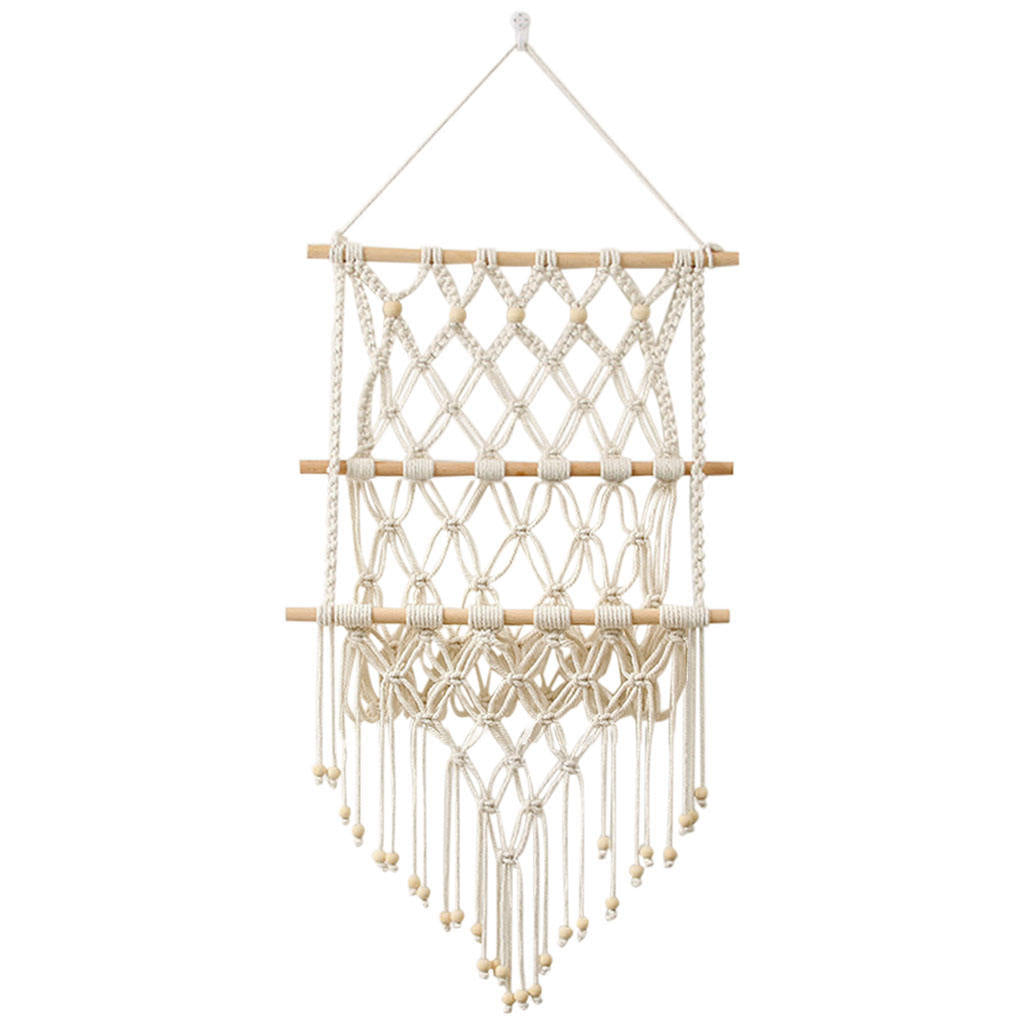Tassel Tapestry Net Bag Rack Wall Hanging Storage Rack Exotic Style Decor