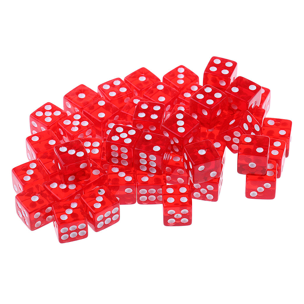 50x Acrylic 6 Side Spot Dice D6 for DND RPG Roleplaying Party Casino Game