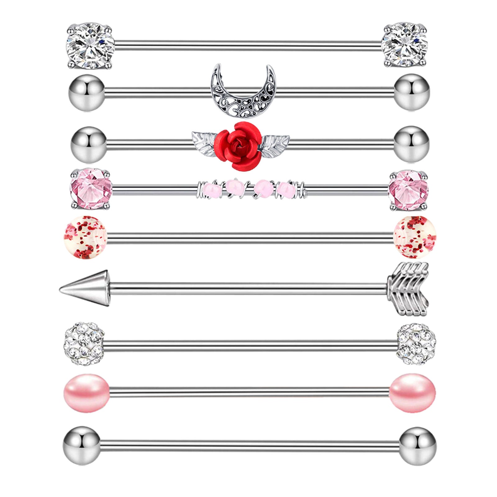 9 Pcs Industrial Barbell Earrings Studs Stainless Steel Lip Rings Labret Body