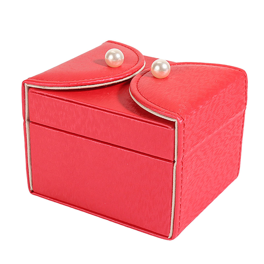 Portable Jewel Organizer Box PU Travel Bag Carry on for Toiletries Red