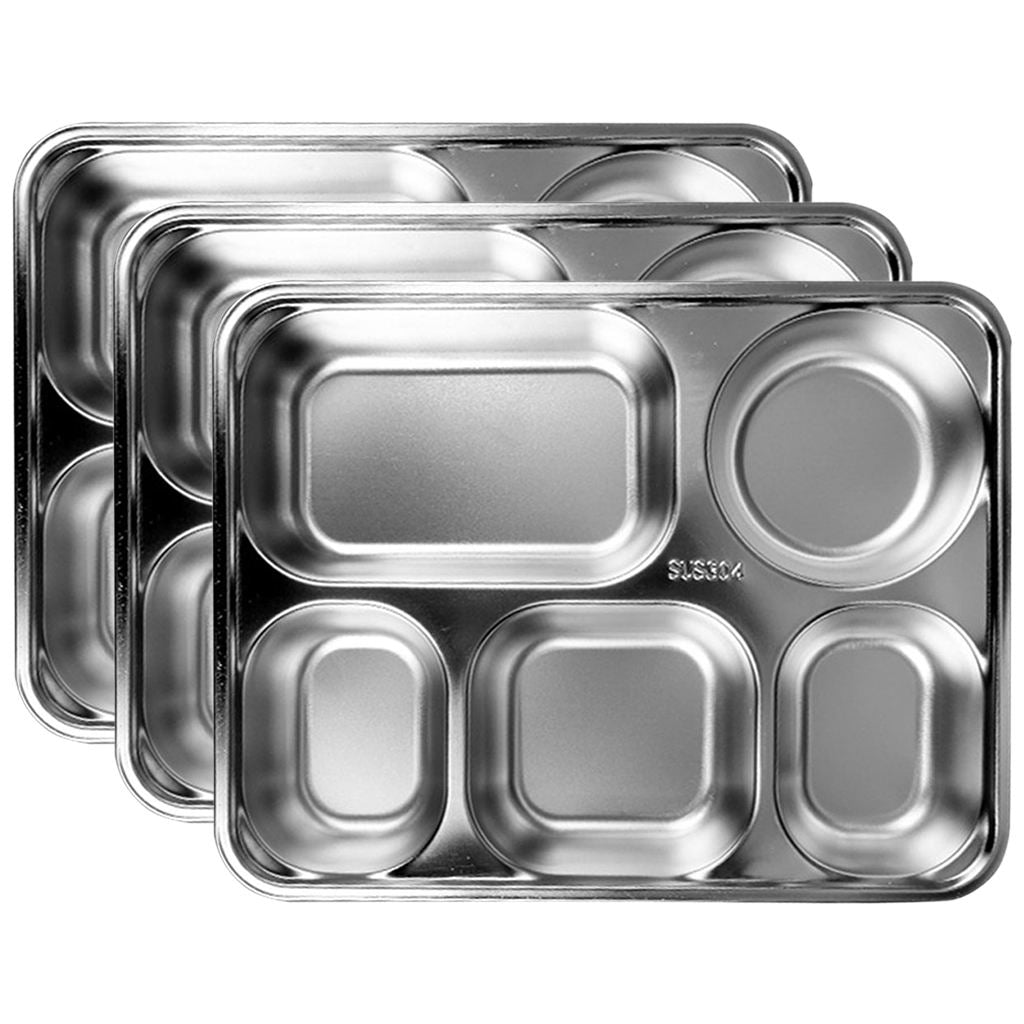 3 PCS Compartment Dinner Tray Mess Tray Food Plate Dish for Canteen Camping