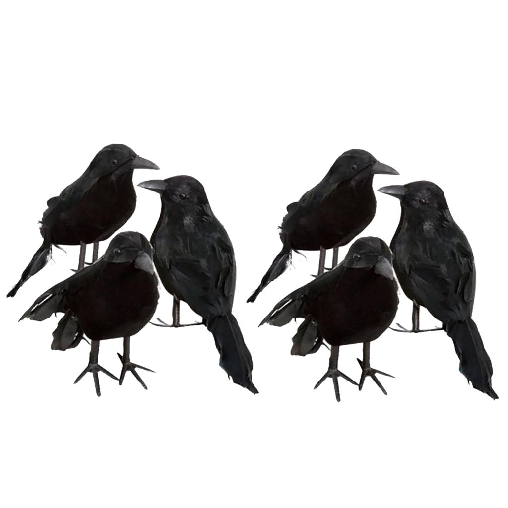 6pcs Halloween Stuffed Feather Crow Bird Black Ravens Fancy Dress Prop Decor
