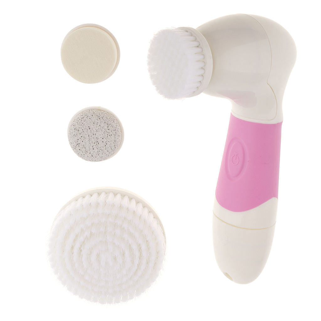 Electric Facial Skin Care Body Massager Scrubber Face Latex Puff Head Pink