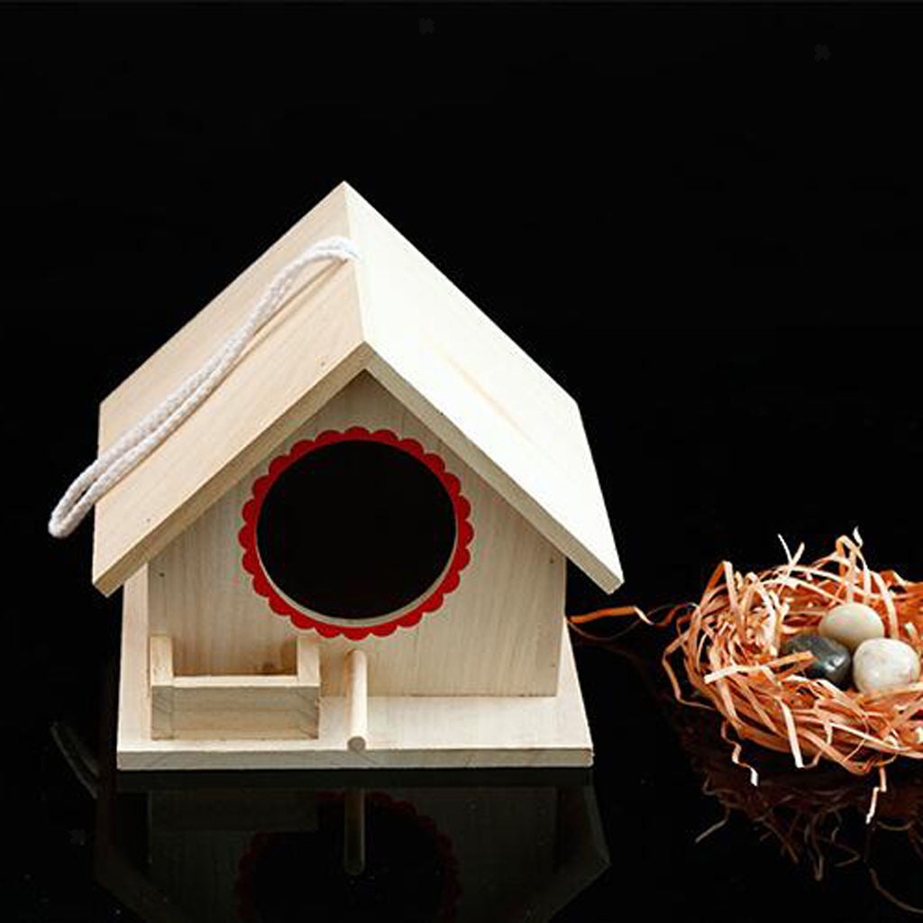 Wooden Bird House Ornament Nesting Box for Small Wild Birds Hanging Decor L