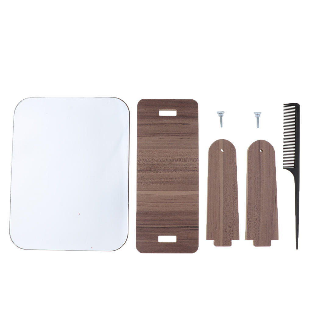 2Pcs Desktop HD Makeup Mirror w/ Wood Frame Free-Standing Large/Medium Size