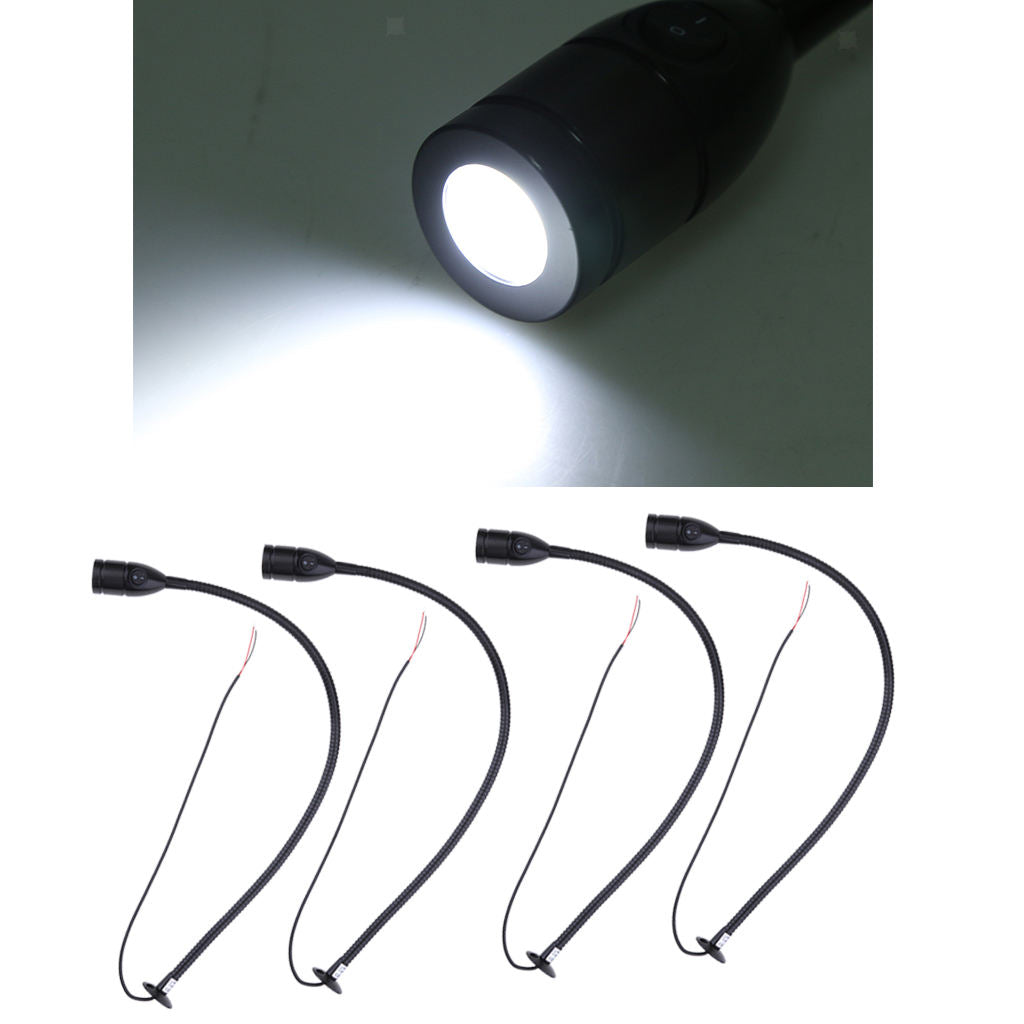 4-Set 12V 3W Boat LED Reading Lights Adjustable Interior Desk Lamp Black