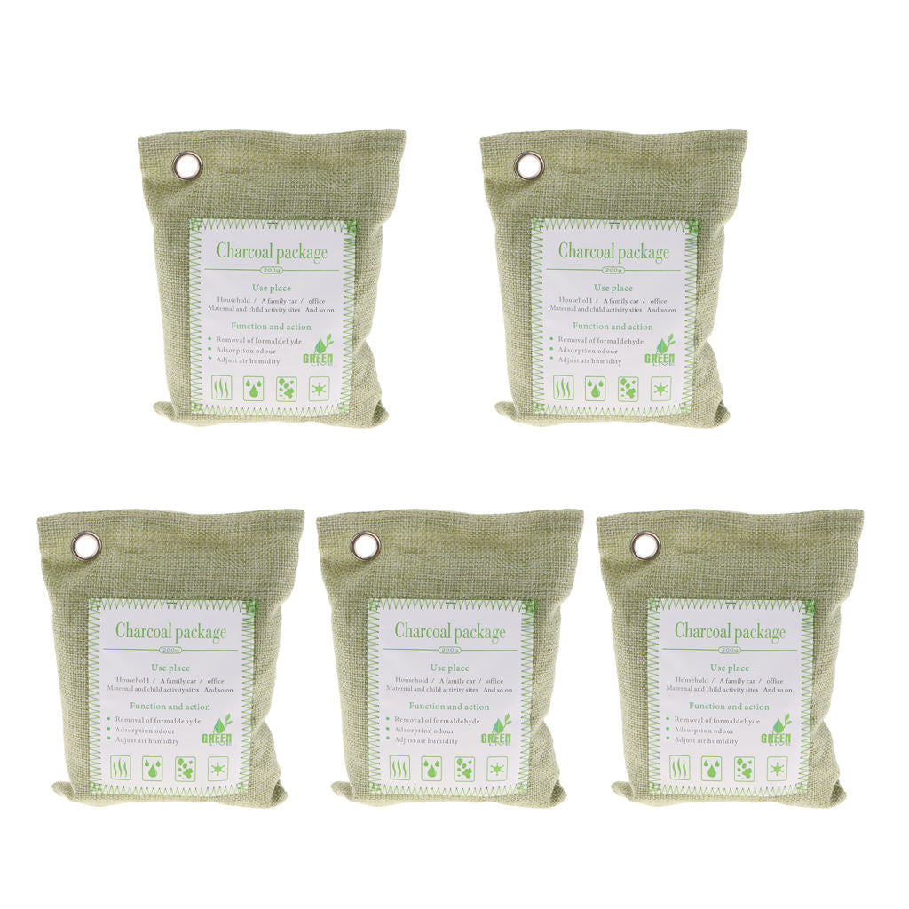 5 Piece Natural Bamboo Charcoal Air Purify/Fresh Odor Eliminator Bag Green