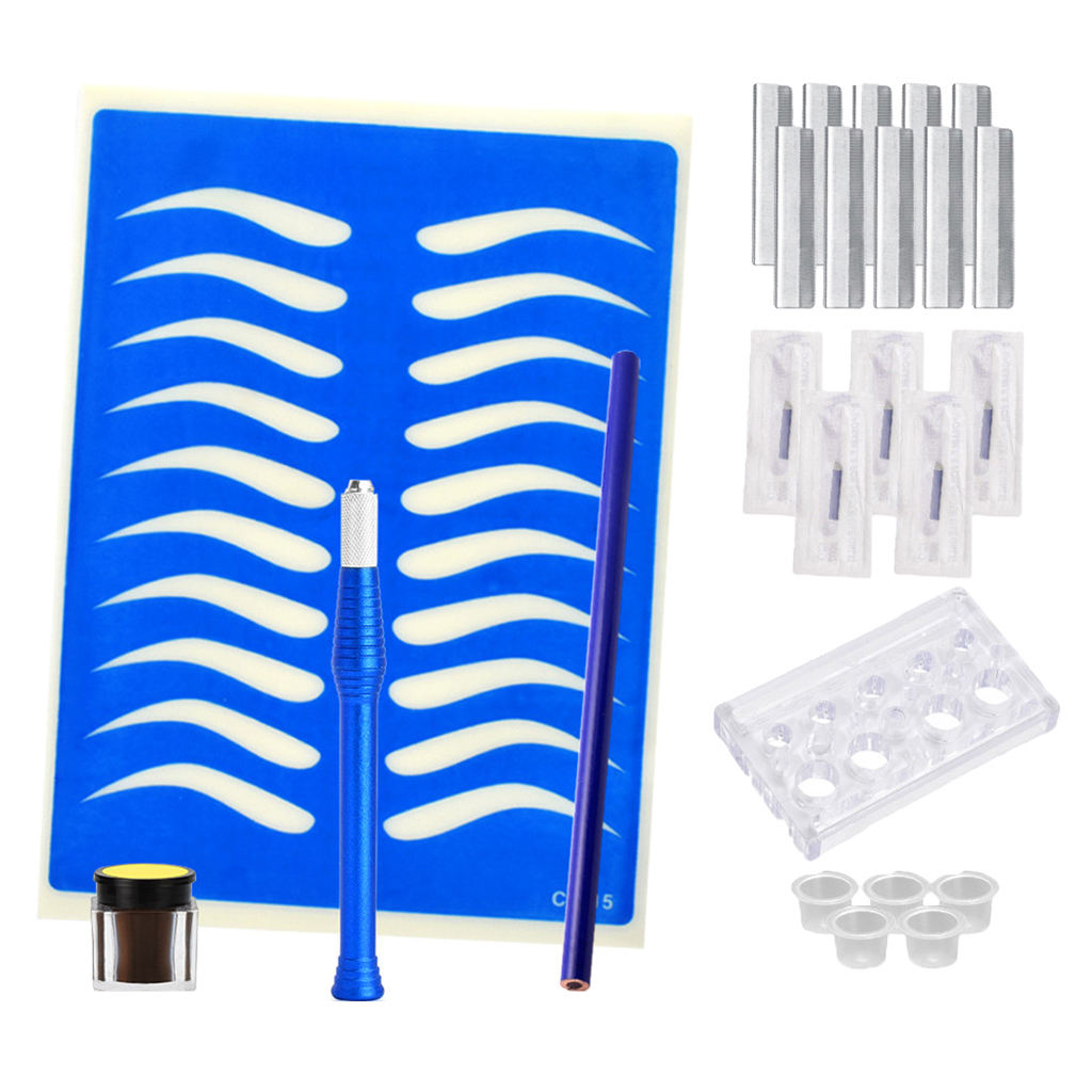 Eyebrow Permanent Makeup Kit Tattoo Pen Practice Skin Pigment Cup Stand C