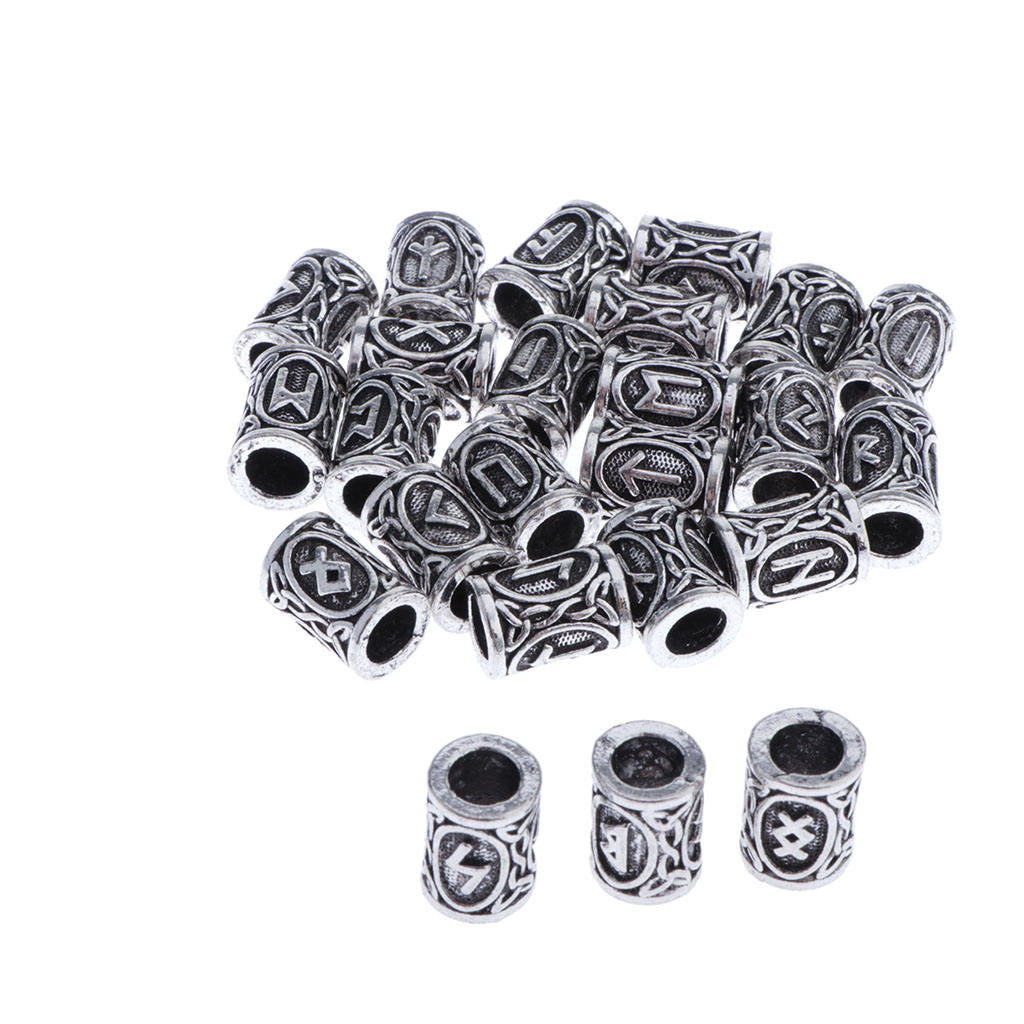 96x Viking Runes Charms Beads Hair Beard Retro Pendants Necklace DIY Crafts