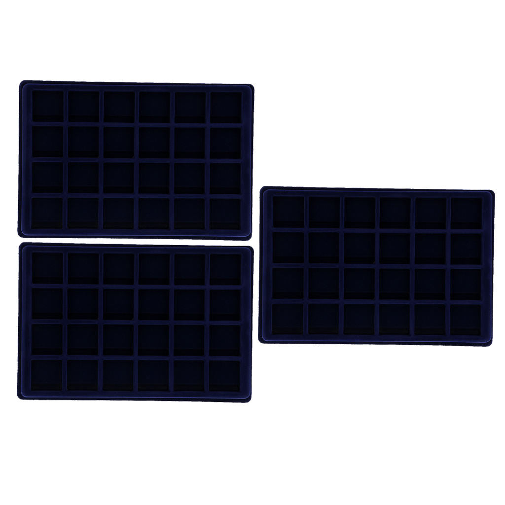 3Pieces 24 Grid Velvet Frame Series Coin /Jewelry Display Tray for Coin/Jewelry