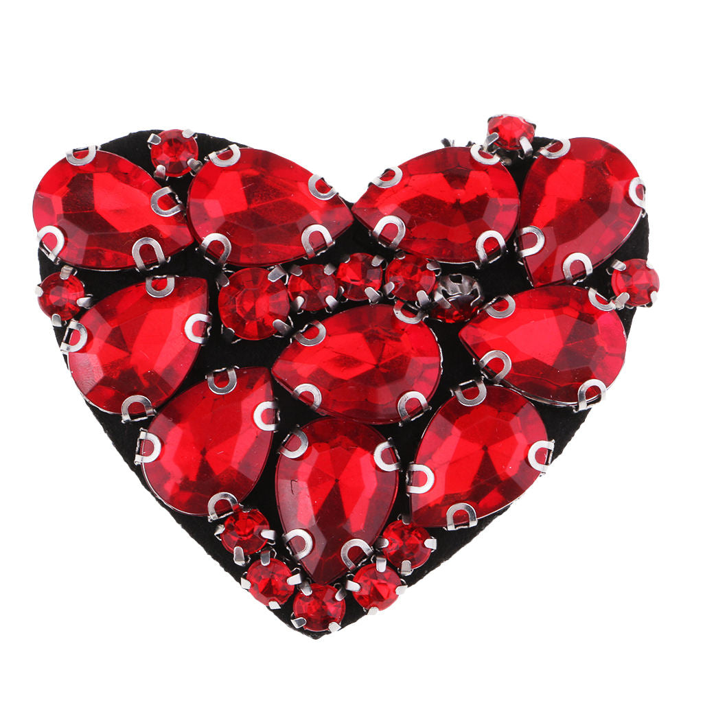 Prettyia 3pcs Heart Beaded Rhinestones Patch Sewing Applique for Clothes Bag