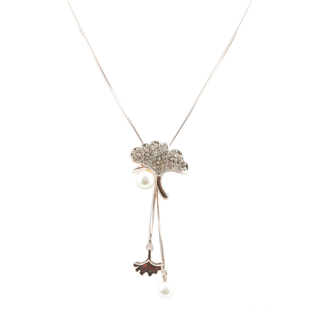Women Fashion Crystal Leaf Pendant Long Sweater Clothing Chain Necklace