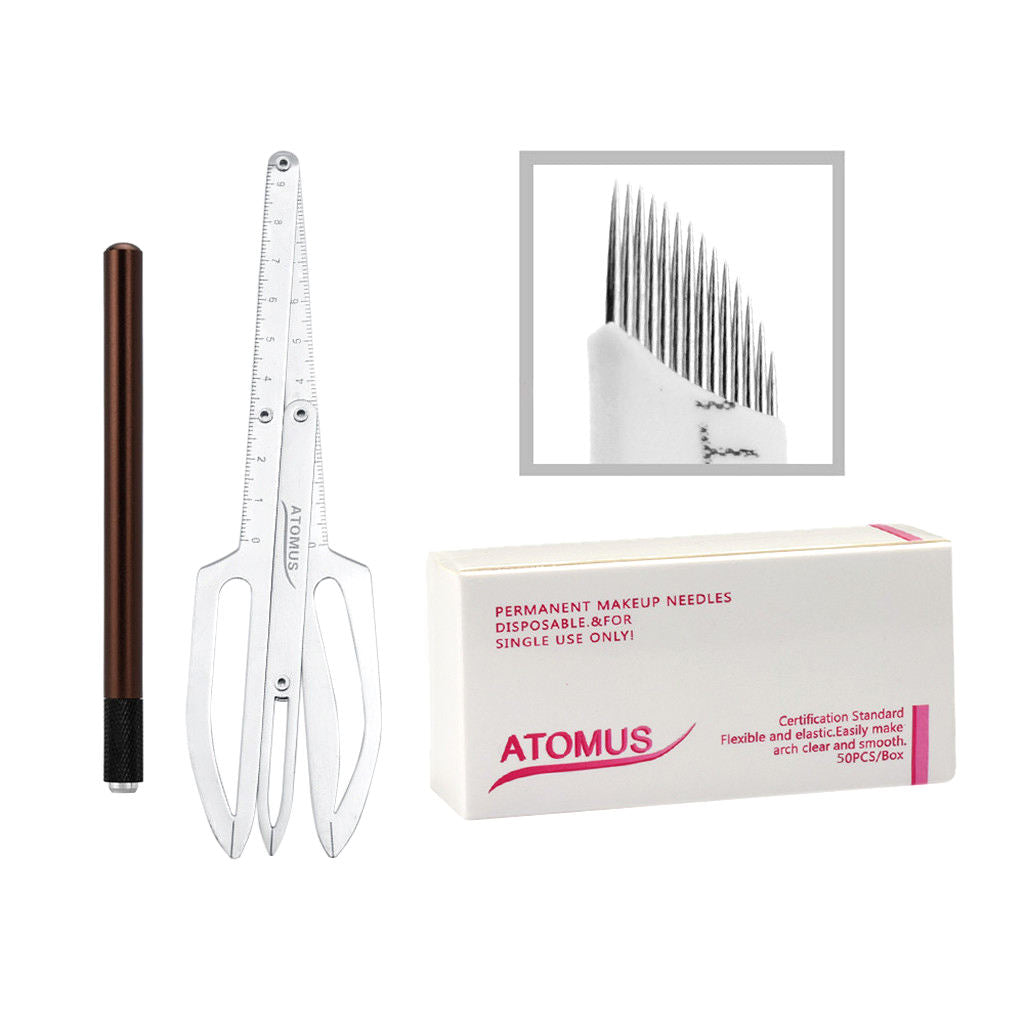 50x Microblading Needle Manual Tattoo Pencil Tool Set with Measurement Ruler