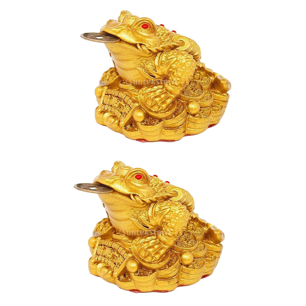 2x Feng Shui Money Toad Three Legged Treasure Wealth Frog Decor Statue Gift