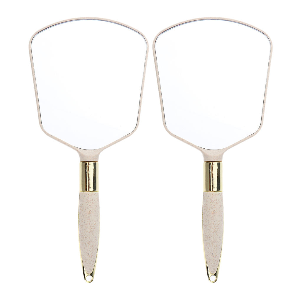 2pcs Travel Portable Plastic Handheld Makeup Cosmetic Vanity HD Mirror Beige