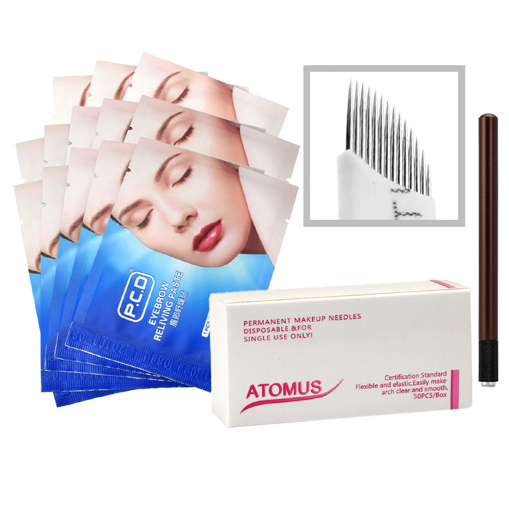 50x 14 pin Microblading Tattoo Needles 12x Eyebrow Relieving Paste + Pencil