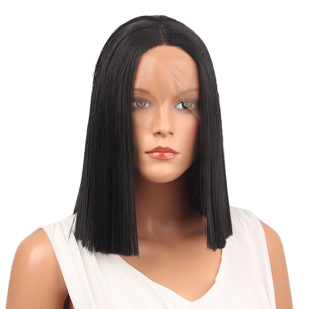 Women's Fashion Straight Medium Long Black Hair Wig Middle Part Full Wigs