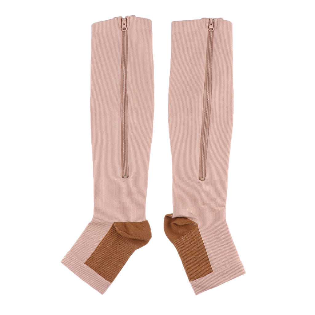 2 Pairs Copper Compression Socks Leg Support Open Toe Stockings XXL