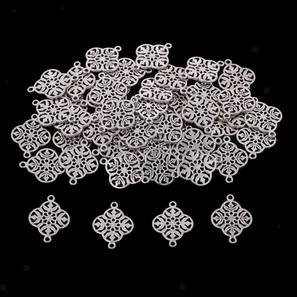 50x Alloy Filigree Flower Shape DIY Necklace Bracelet Pendant Charms Finding
