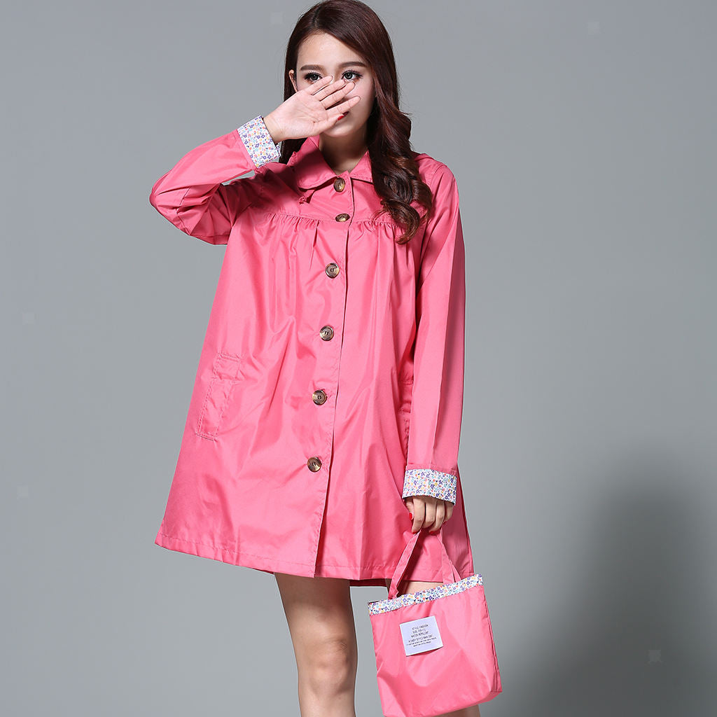 Ladies Waterproof Rain Jacket Coat Outdoor Hood Raincoat Lightweight Poncho Pink