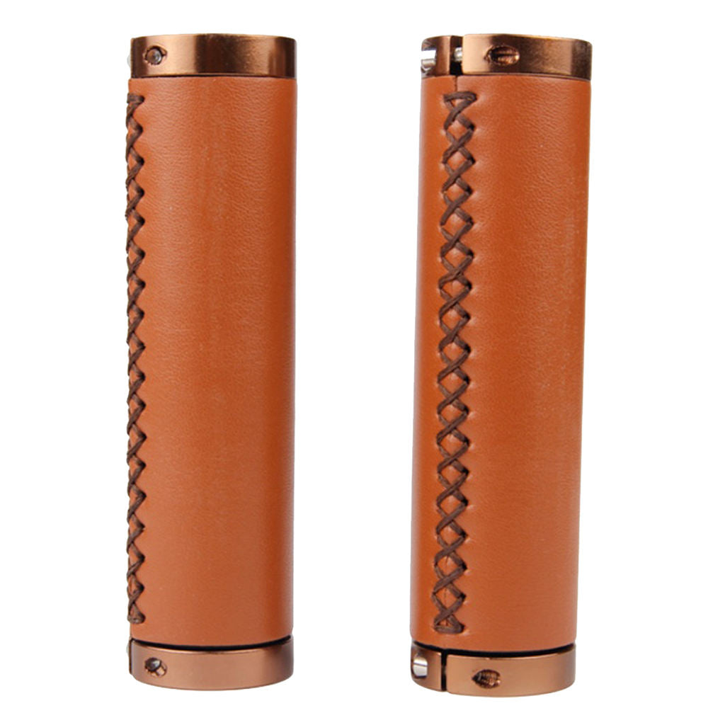 1 Pair PU Leather Bicycle Handlebar Grips Scooter Handlebar Overgrip Brown 1