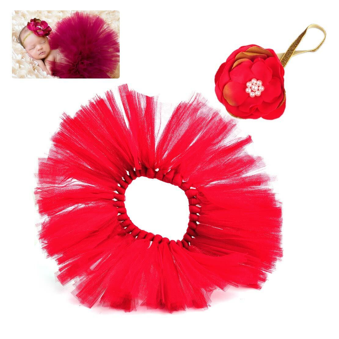 Newborn Baby Girl Tutu Skirt Flower Headband Photography Photo Costume Prop Li