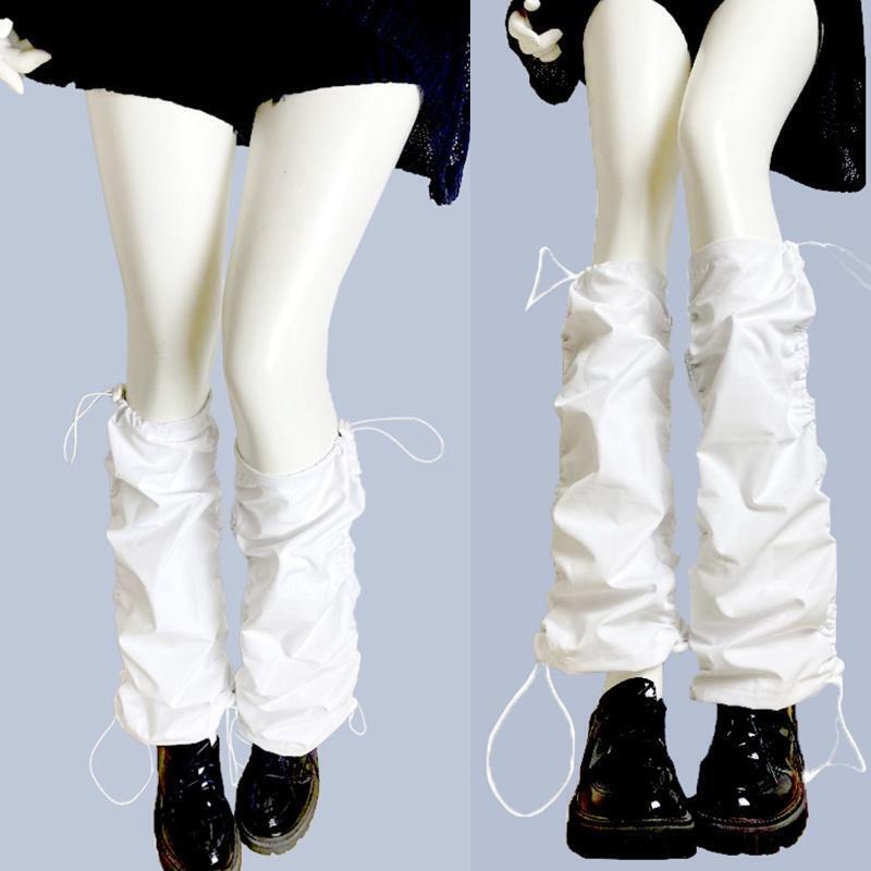 Women Harajuku Punk Leg Warmer Ruched Baggy Drawstring Knee High Foot Cover Sock