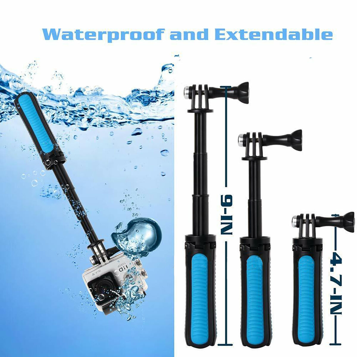 Mini Selfie Tripod Stick for GoPro Hero 8/7/5/4/3+/3 Xiaoyi 4K Camera Black+blue