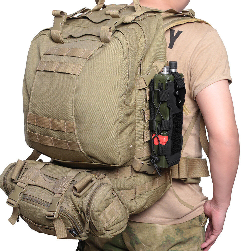 Molle Water Bottle Bag Travel Camping Hiking Kettle Holder Pouch (Black)