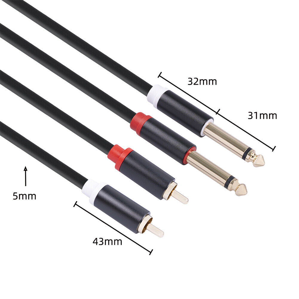 Mixer Audio Cable 2RCA Male to Dual 6.35 Male Stereo Aux Splitter Cable
