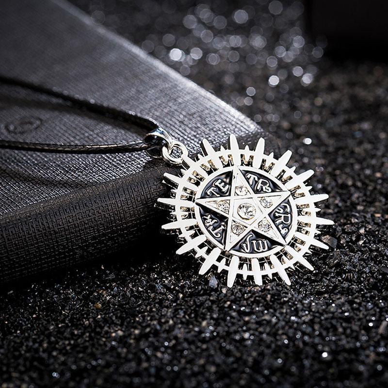 Supernatural Dean Possession Symbol Pentagram Sun Pendant Leather Necklace