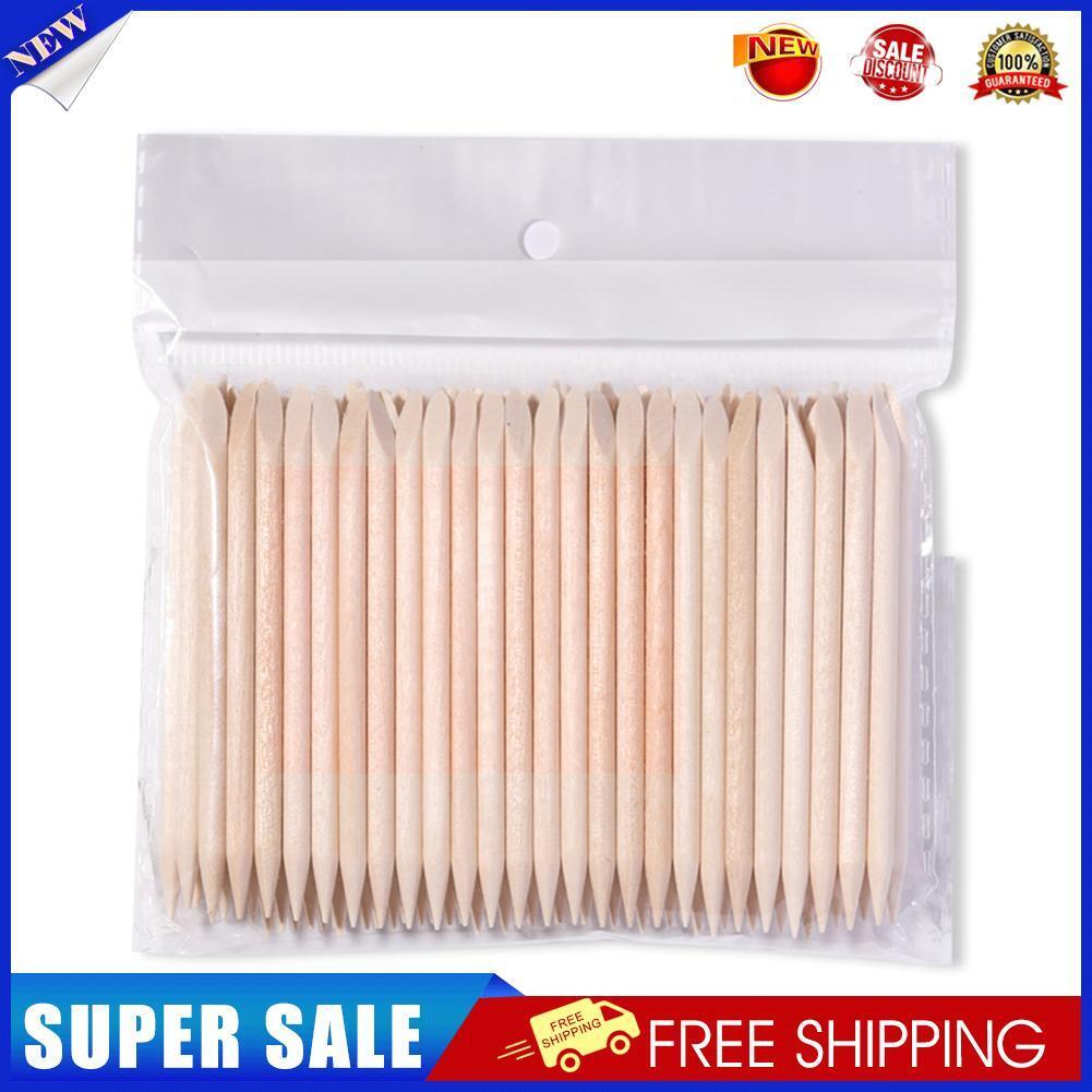 100pcs Double End Nail Art Wood Stick Cuticle Pusher Pedicure Manicure Tool