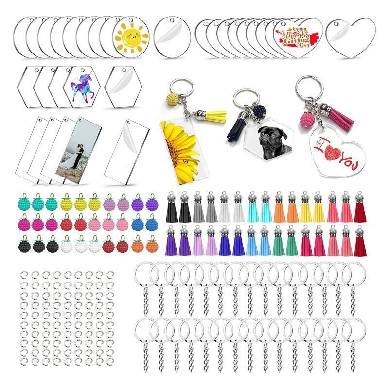210Pcs Acrylic Keychain Blanks Kit DIY Keychain Kit for Vinyl Craft DIY Crafts