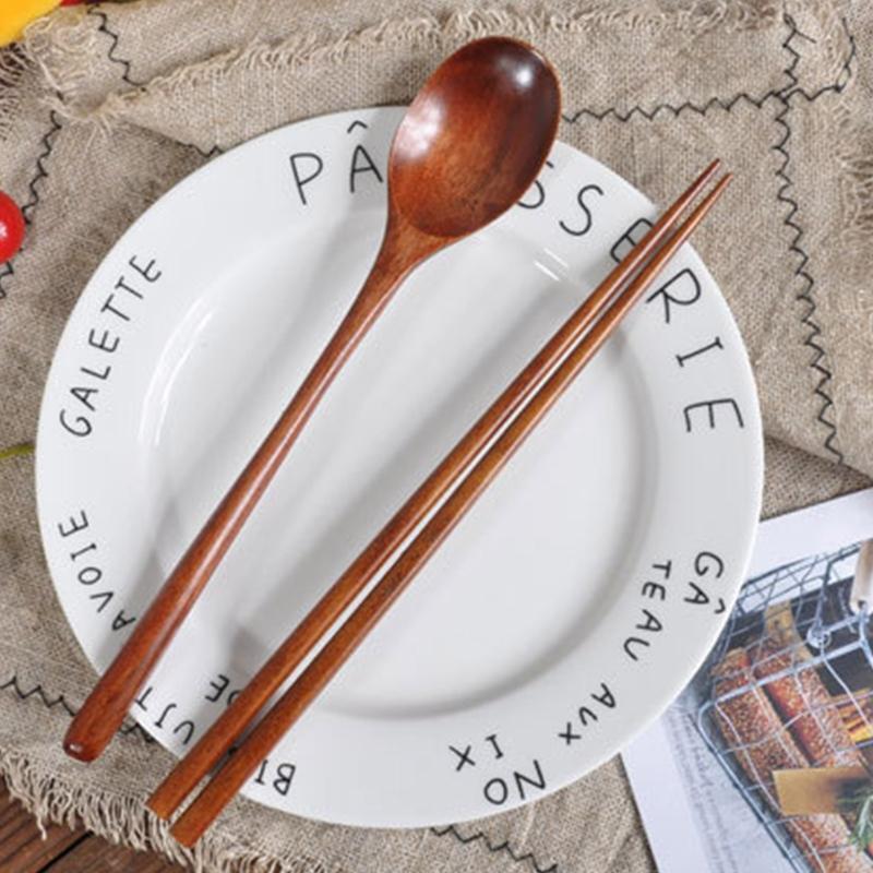 Wooden Cutlery Set in an Oriental Style Pouch with Pouch Dinnerware Tablewares