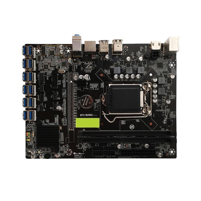 B250 BTC Miner Motherboard DDR4 LGA1151 12 PCI-E Graphics Card Slot CPU Fan Sata