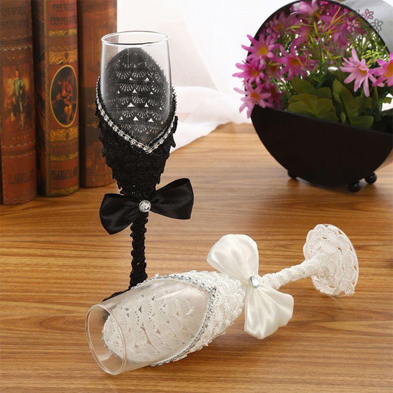 2pcs Set Wedding Glass Creative Black White Dress Crystal Wedding Champagne Glas