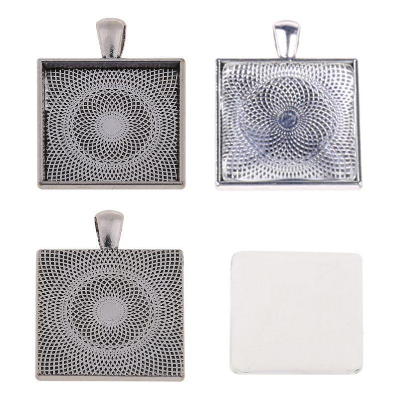 60Pcs Photo Bezel Pendant Tray 5 Shapes Glass Cabochon Settings Jewelry Making