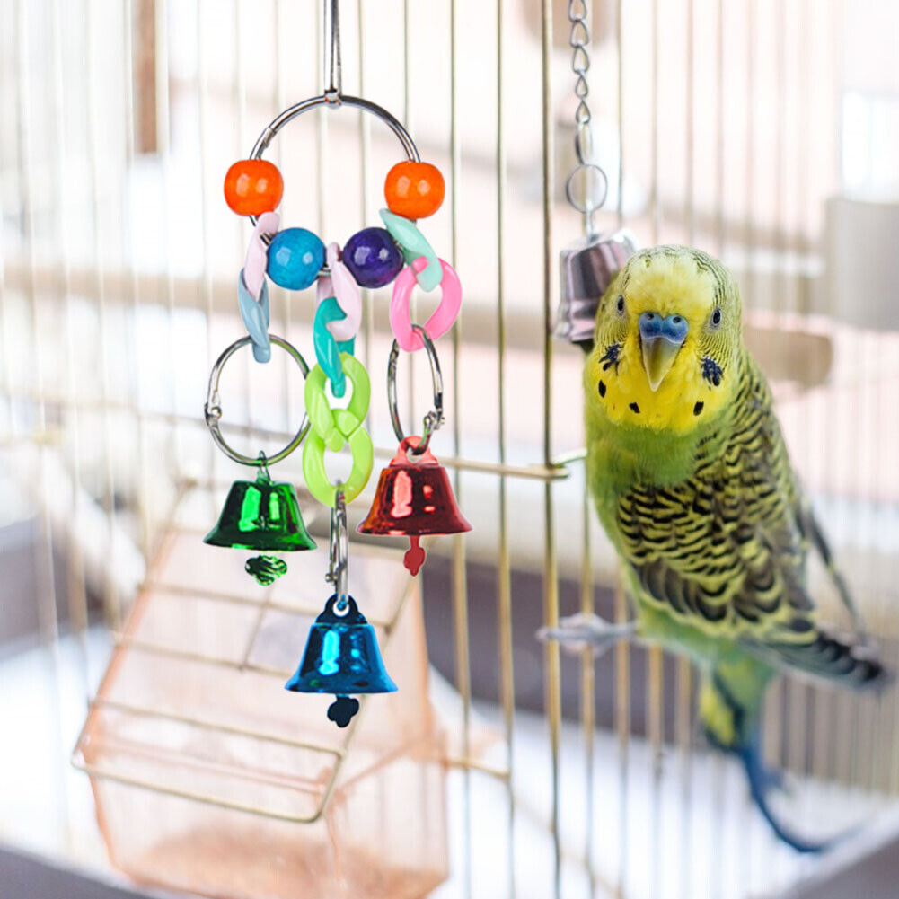 Small Parrot Bell Colorful Handmade Pet Jewelry Hanging Cage Bell Swing (D)